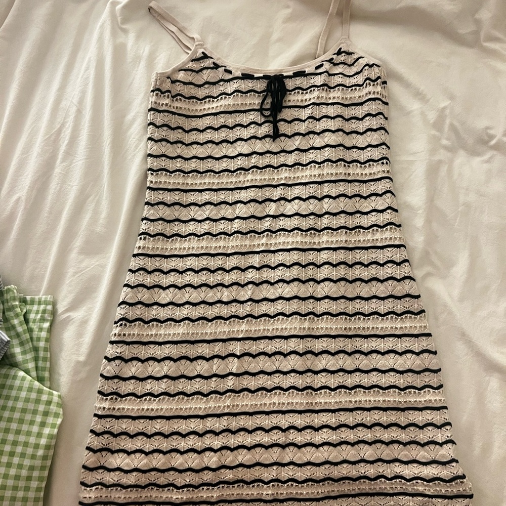 Elegant Black and Cream Striped Dress